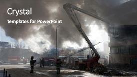  Presentation with fire damage - Beautiful presentation theme featuring water damage - burning fire smoke firefighter emergency backdrop and a gray colored foreground
