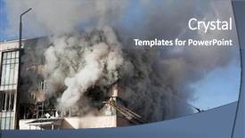  Presentation with fire damage - PPT theme enhanced with water damage - burning fire smoke firefighter emergency background and a gray colored foreground