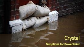  Presentation with flood - Beautiful presentation design featuring water damage - close-up of flood defences backdrop and a tawny brown colored foreground