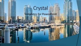  Presentation with dubai - Beautiful slides featuring water developmentproject - dubai marina daytime skyline backdrop and a light blue colored foreground
