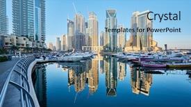  Presentation with marina - Slide deck featuring water developmentproject - dubai marina daytime skyline background and a light blue colored foreground
