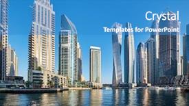  Presentation with emirates - Slide deck consisting of water developmentproject - dubai marina daytime skyline background and a  colored foreground