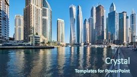  Presentation with marina - PPT theme with water developmentproject - dubai marina daytime skyline background and a ocean colored foreground