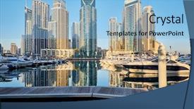  Presentation with dubai evening skyline luxury district - Colorful PPT layouts enhanced with water developmentproject - dubai marina daytime skyline backdrop and a light blue colored foreground
