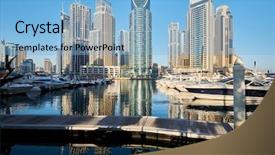  Presentation with united - Presentation theme having water developmentproject - dubai marina daytime skyline background and a light blue colored foreground
