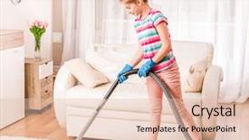  Presentation with water disinfection - Beautiful presentation design featuring water disinfection - beatiful teenage girl is cleaning backdrop and a lemonade colored foreground