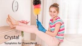  Presentation with housekeeping - Slide deck having water disinfection - beatiful young girl is housekeeping background and a lemonade colored foreground