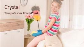  Presentation with teenager development - Audience pleasing PPT theme consisting of water disinfection - cute teenager doing hard housework backdrop and a  colored foreground