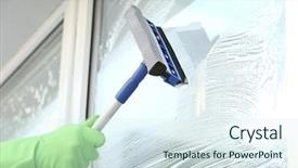  Presentation with hand washing - Slide set having water disinfection - hand of man with mop background and a sky blue colored foreground