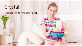  Presentation with cleaning - Presentation consisting of water disinfection - housekeeper girl with special kit background and a lemonade colored foreground