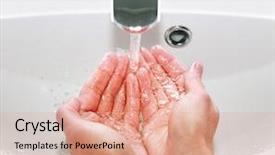  Presentation with water disinfection - Beautiful PPT layouts featuring water disinfection - woman washing hands in sink backdrop and a coral colored foreground