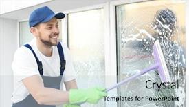  Presentation with china washing - Colorful slide deck enhanced with water disinfection - young man washing window outdoors backdrop and a lemonade colored foreground