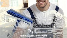  Presentation with birth jesus stained glass window - Colorful PPT theme enhanced with water disinfection - young man washing window view backdrop and a gray colored foreground