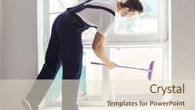  Presentation with office ergonomics man worker exercising - PPT theme consisting of water disinfection - young man washing window background and a lemonade colored foreground