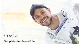  Presentation with office - Beautiful slide set featuring water disinfection - young man washing window backdrop and a cream colored foreground