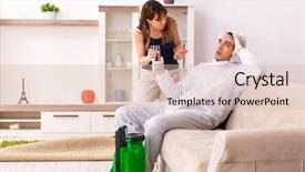  Presentation with water disinfection - PPT theme having water disinfection - young professional contractor doing pest background and a lemonade colored foreground