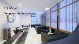  Presentation with leather - Beautiful slide set featuring water dispenser - room with modern interior backdrop and a light gray colored foreground