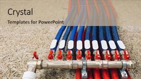  Presentation with boiler - Presentation theme consisting of energy independance - corrugation pipes with ball valves background and a soft green colored foreground