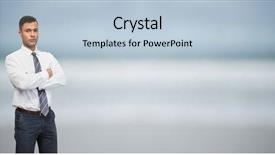  Presentation with blue business - Slide set featuring composite of serious business men background and a light blue colored foreground