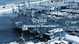  Presentation with sea port - Slide set with heavy equipment water truck - modern sea port background and a ocean colored foreground