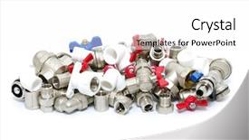  Presentation with plumbing fixtures - Slide deck having water supply pipe - plumbing fixtures and piping parts background and a white colored foreground
