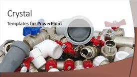  Presentation with plumbing fixtures - Theme having water supply pipe - plumbing fixtures and piping parts background and a white colored foreground