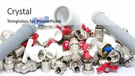  Presentation with plumbing fixtures - Amazing slide set having water supply pipe - plumbing fixtures and piping parts backdrop and a white colored foreground