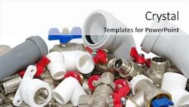  Presentation with plumbing fixtures - Audience pleasing slides consisting of water supply pipe - plumbing fixtures and piping parts backdrop and a white colored foreground
