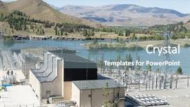  Presentation with electric transmission - Presentation featuring power transmission station near lake background and a  colored foreground