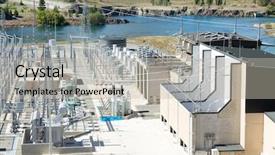  Presentation with power transmission - Colorful PPT layouts enhanced with power transmission station near lake backdrop and a light gray colored foreground
