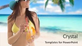  Presentation with summer at the beach - Slide deck with water drinks maple - beautiful young girl background and a lemonade colored foreground