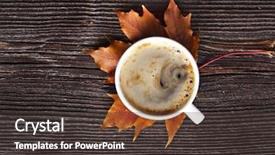  Presentation with fall leaves - Slides having water drinks maple - coffee cup on the autumn background and a tawny brown colored foreground