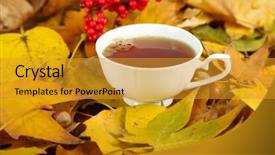  Presentation with water cup - Colorful PPT theme enhanced with water drinks maple - cup of hot beverage backdrop and a gold colored foreground