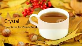  Presentation with water cup - Presentation theme featuring water drinks maple - cup of hot beverage background and a gold colored foreground