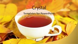  Presentation with water cup - PPT theme with water drinks maple - cup of hot beverage background and a gold colored foreground