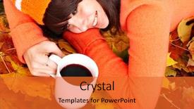  Presentation with water cup - PPT theme featuring water drinks maple - girl in autumn orange leaves background and a red colored foreground