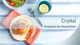  Presentation with bacon - Presentation design consisting of water drinks maple - tasty breakfast with pancakes background and a  colored foreground