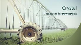  Presentation with irrigation - Presentation theme enhanced with water efficient - farm watering irrigation machine system background and a sky blue colored foreground