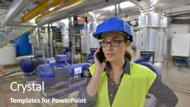  Presentation with engineering industrial - Audience pleasing PPT theme consisting of water engineering - industrial engineer talking on phone backdrop and a violet colored foreground