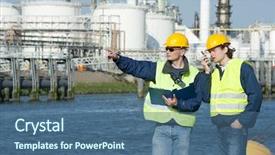  Presentation with petrochemical - Slides featuring water engineering - two petrochemical engineers discussing background and a ocean colored foreground