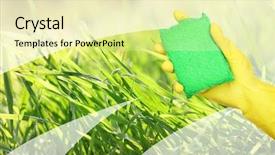  Presentation with dirty water - Slide set consisting of water enviroment sanitation - hand with sponge cleaning dirty background and a soft green colored foreground