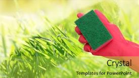  Presentation with water enviroment sanitation - PPT theme with water enviroment sanitation - hand with sponge cleaning dirty background and a yellow colored foreground