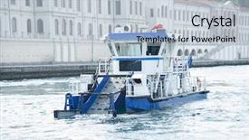  Presentation with boat - Slide deck featuring water enviroment sanitation - trash skimmer boat background and a lemonade colored foreground