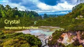  Presentation with water springs - Presentation having water evaporation - hills with evaporating colored thermal background and a tawny brown colored foreground