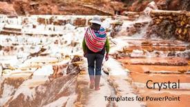  Presentation with evaporation - Slide deck consisting of water evaporation - worker at salinas de maras background and a coral colored foreground