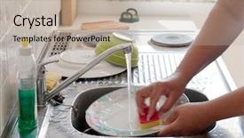  Presentation with water flow - Presentation theme enhanced with water flow pipe - washing dishes in the kitchen background and a mint green colored foreground