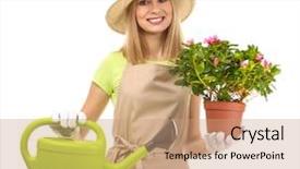  Presentation with white house - Slide deck featuring water flower - beautiful woman florist holding house background and a coral colored foreground