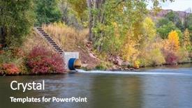  Presentation with fall lake - Presentation design enhanced with water flowing to a lake background and a tawny brown colored foreground