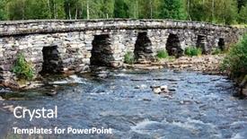  Presentation with cable stayed bridge over river - PPT layouts having water flowing rocks - beautiful old bridge background and a seafoam green colored foreground