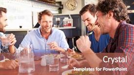  Presentation with lunch club - Slide set having water food - group of friends having lunch background and a coral colored foreground